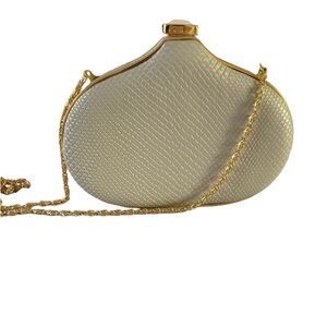 Vintage Lisette Snake Skin Texture Cream and Gold Handbag